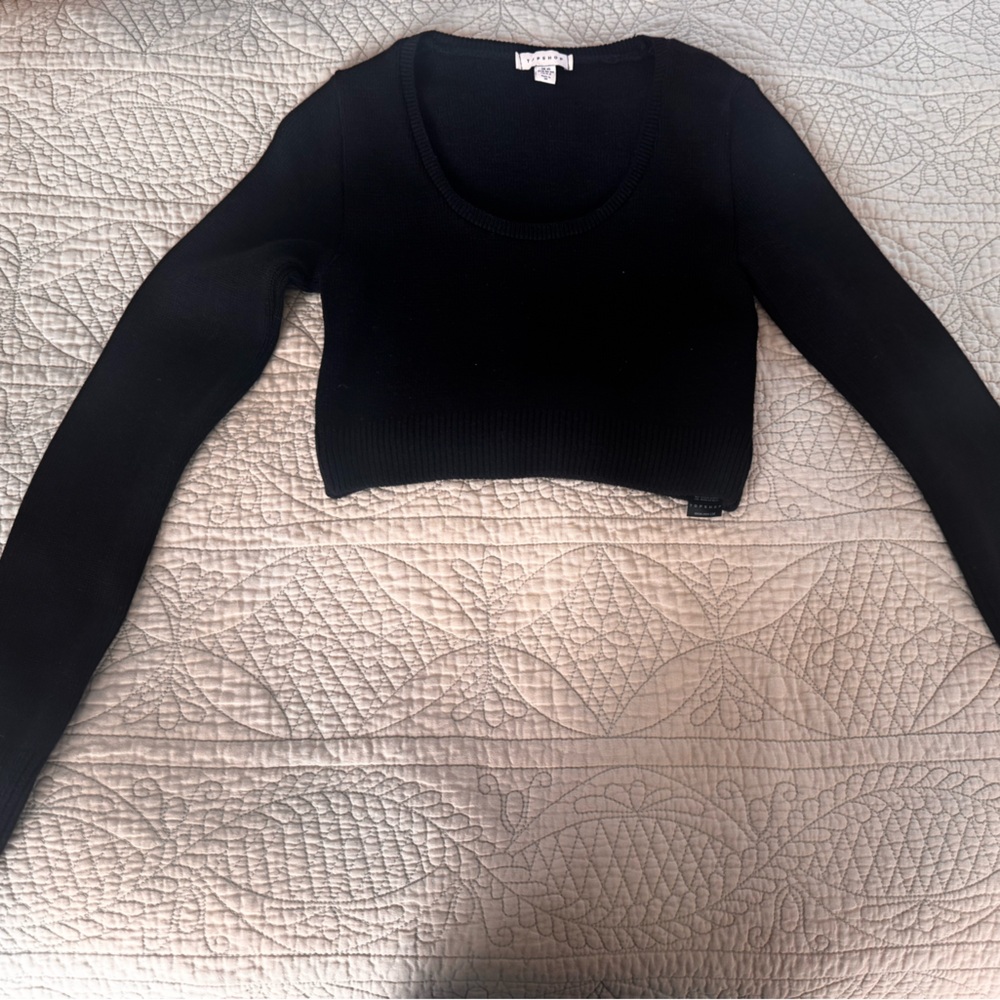 Topshop Elegant Black Cropped Long Sleeve Top